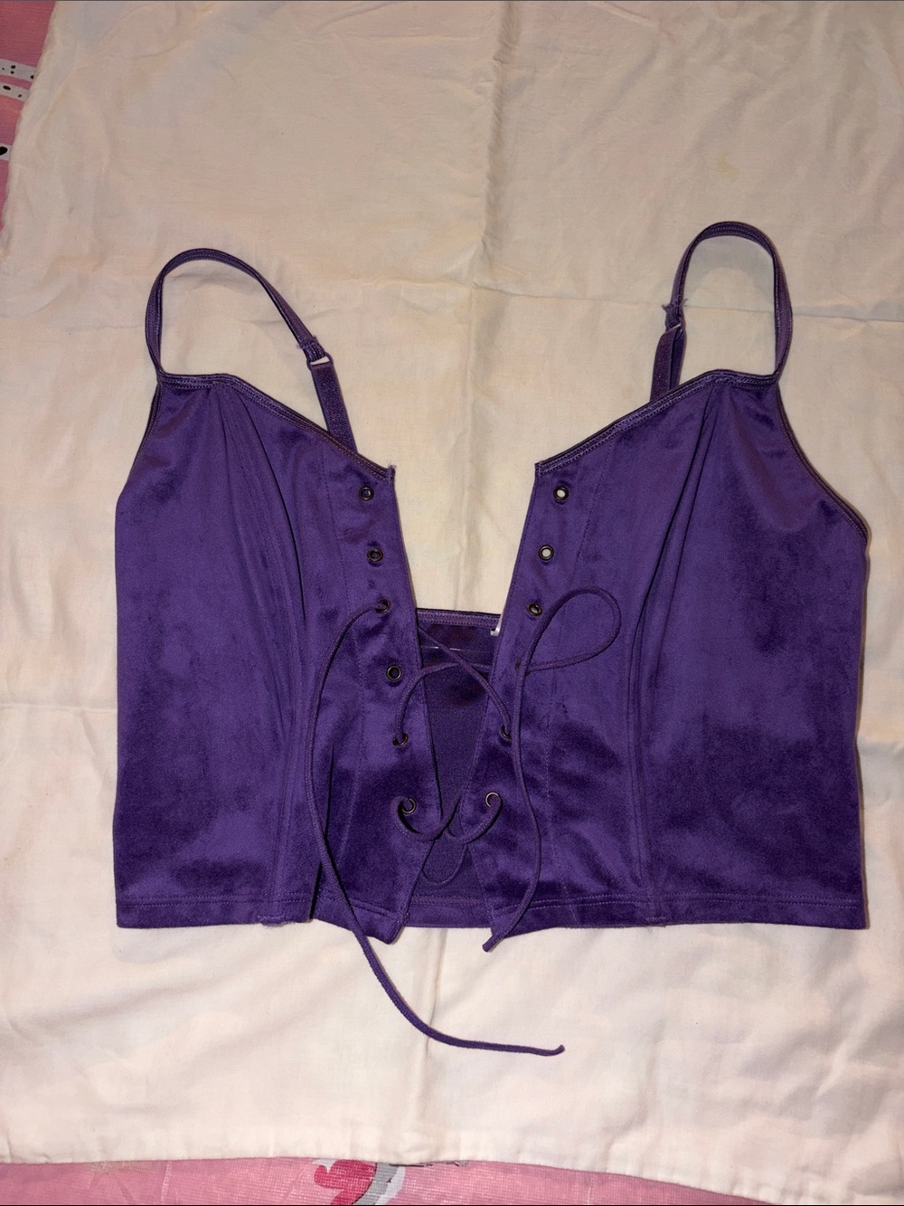 Purple Lace-Up Satin Cami Crop Top - Women medium new